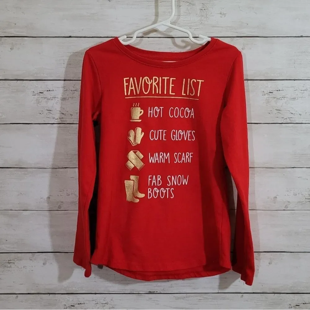 Wonder Nation Girls Winter Holiday Shirt Long Sleeve Christmas Size 6/6X